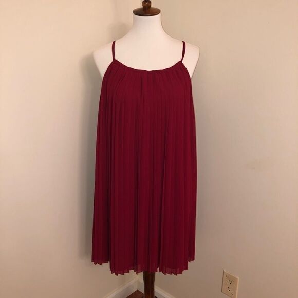 Love 21 | Cranberry Red Accordion Pleated Dress - Picture 1 of 6